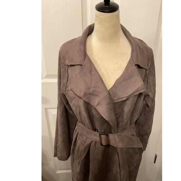 Akira Back in the Day Faux Suede Classic Style Trench Coat, L - Picture 5 of 8